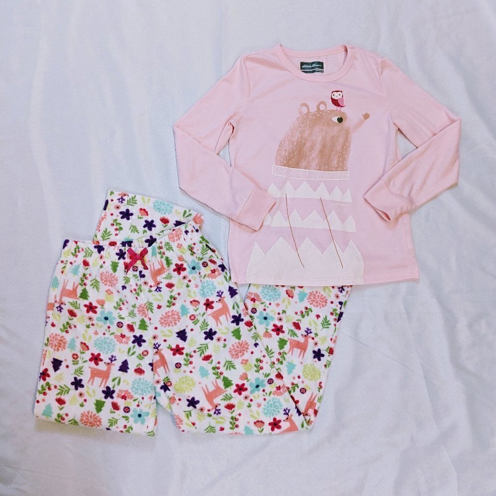Girls Eddie Bauer Pink Fleece Pajama Set Size 10/12